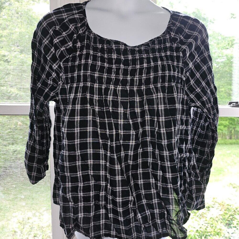 Old Navy XXL Plaid Long Sleeve Blouse with Chest Smocking
